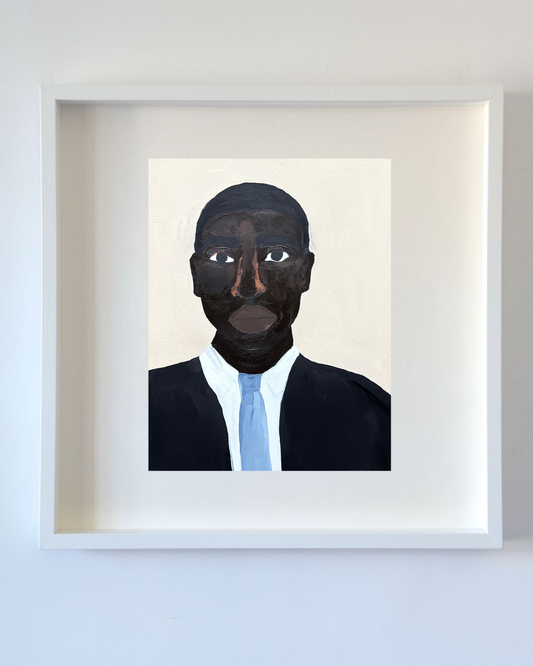 Homem preto de terno - 2025 Impressão emoldurada