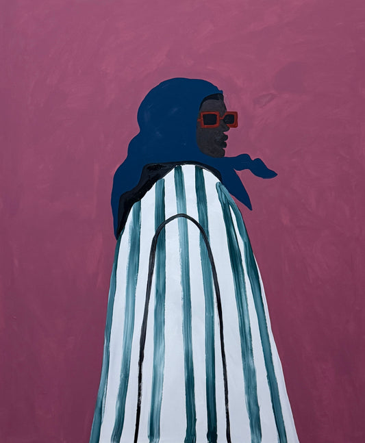 Mulher preta de casaco listrado - 2025 Impressão fine art