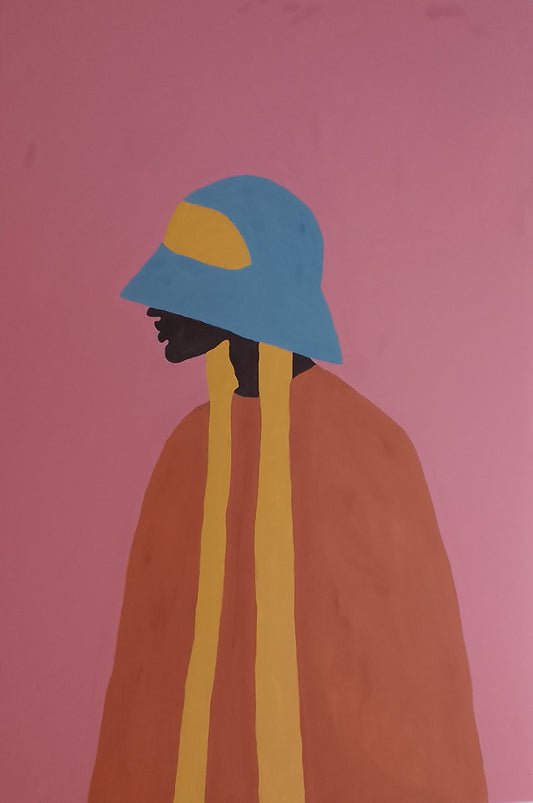 Mulher preta de chapéu azul - 2024 Impressão fine art