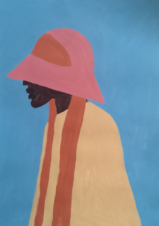 Mulher preta de chapéu rosa - 2023 Impressão fine art