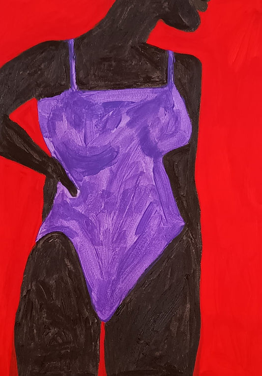 Mulher preta de maiô roxo - 2024